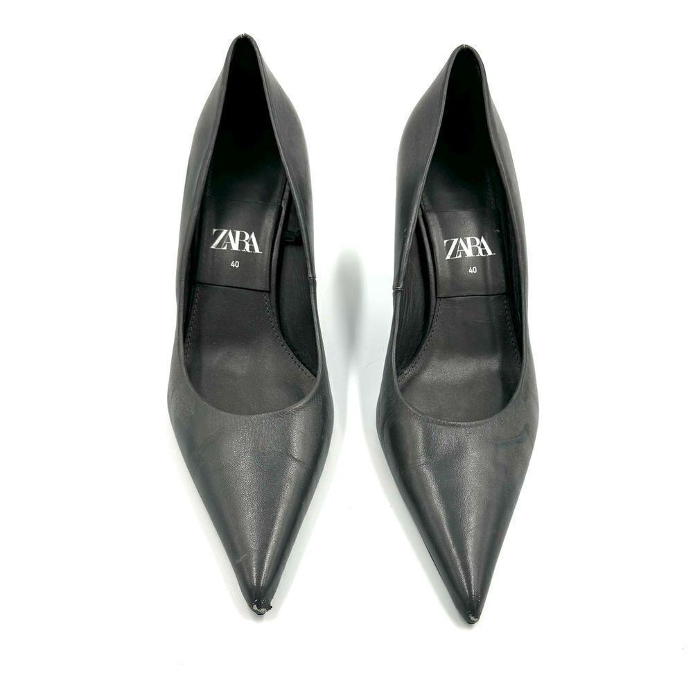 Zara gray leather pointed toe heels